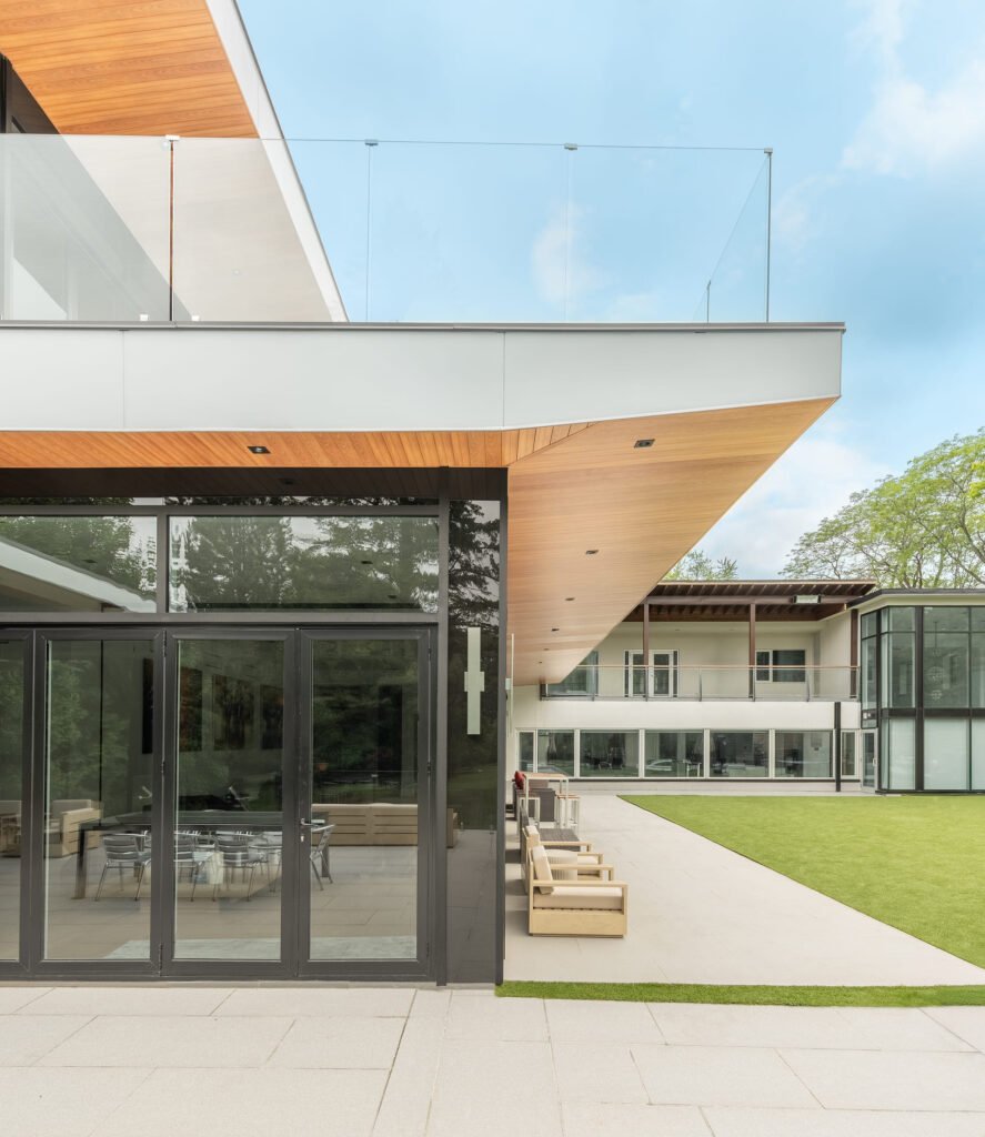VEDREX wood-grain aluminum soffit panels in V-groove profile