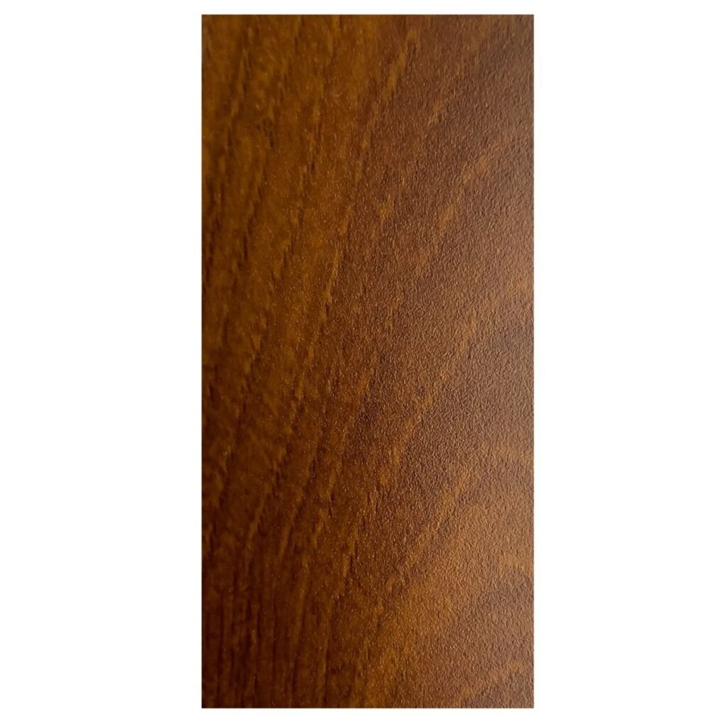 Extreme close-up of Dark Brown Aluminum Siding showing a textured wood-grain Kwila pattern and matte finish.