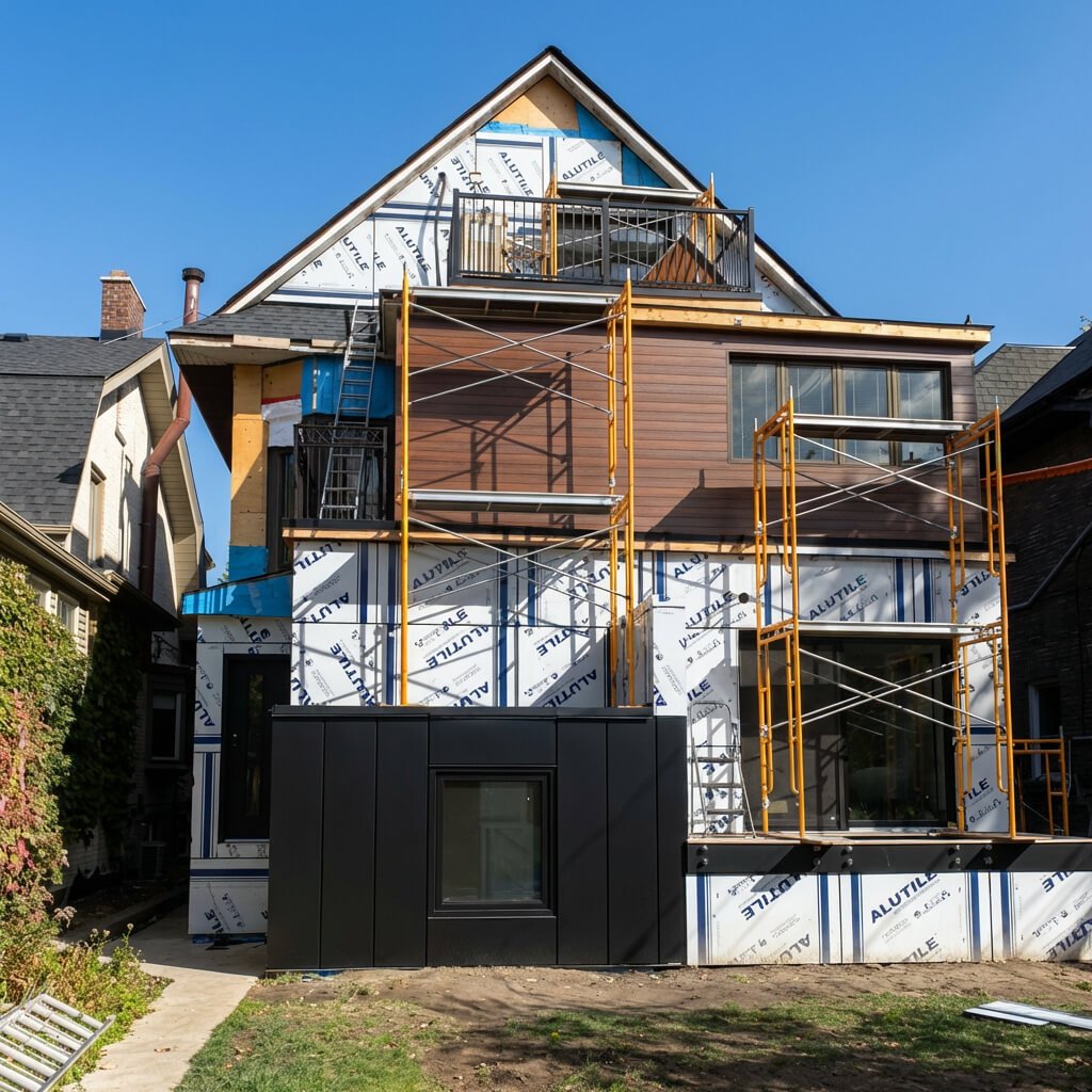 photo of a premium aluminum siding project currently in the installation phase