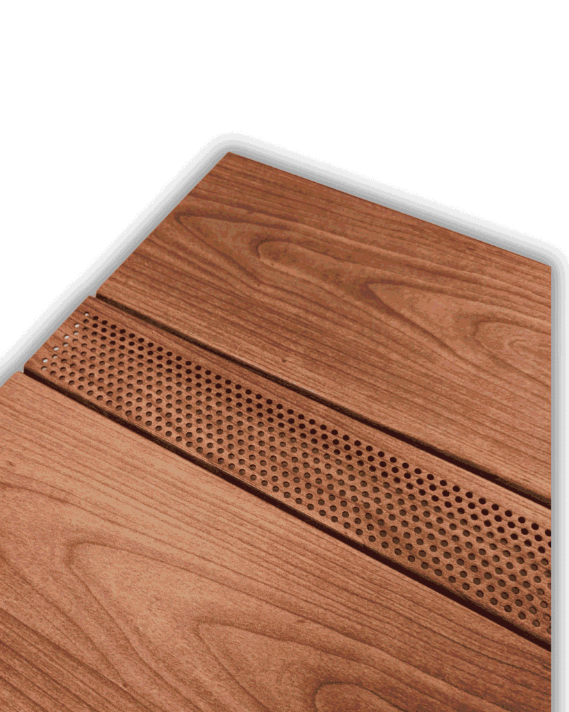a close-up view of VEDREX vented soffit plank