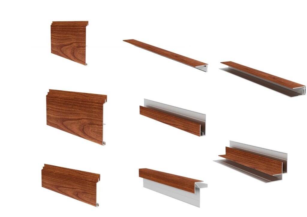 Aluminum soffit panels with matching J-trim F-trim and H-trim
