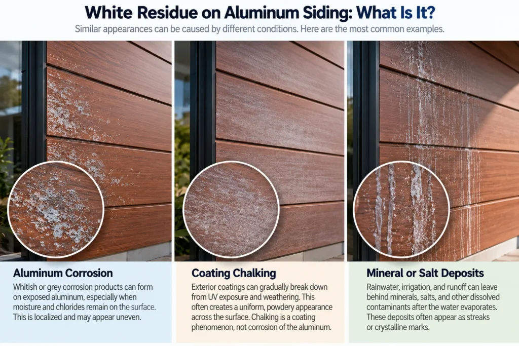 Difference between aluminum siding oxidation chalking and mineral deposits